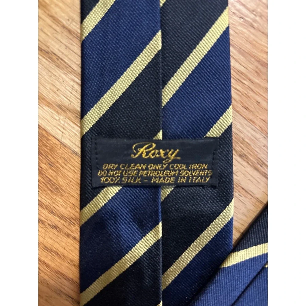 Roxy Necktie Mens OS Navy Gold Striped Excellent Silk Italy Formal Business